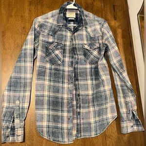 Zara Men's Casual Blue and Pink Plaid Shirt